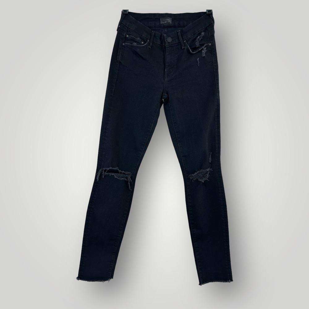 Mother The Looker Jeans Size 24 (26x27)Ankle Fray Guilty As Sin Black Distressed